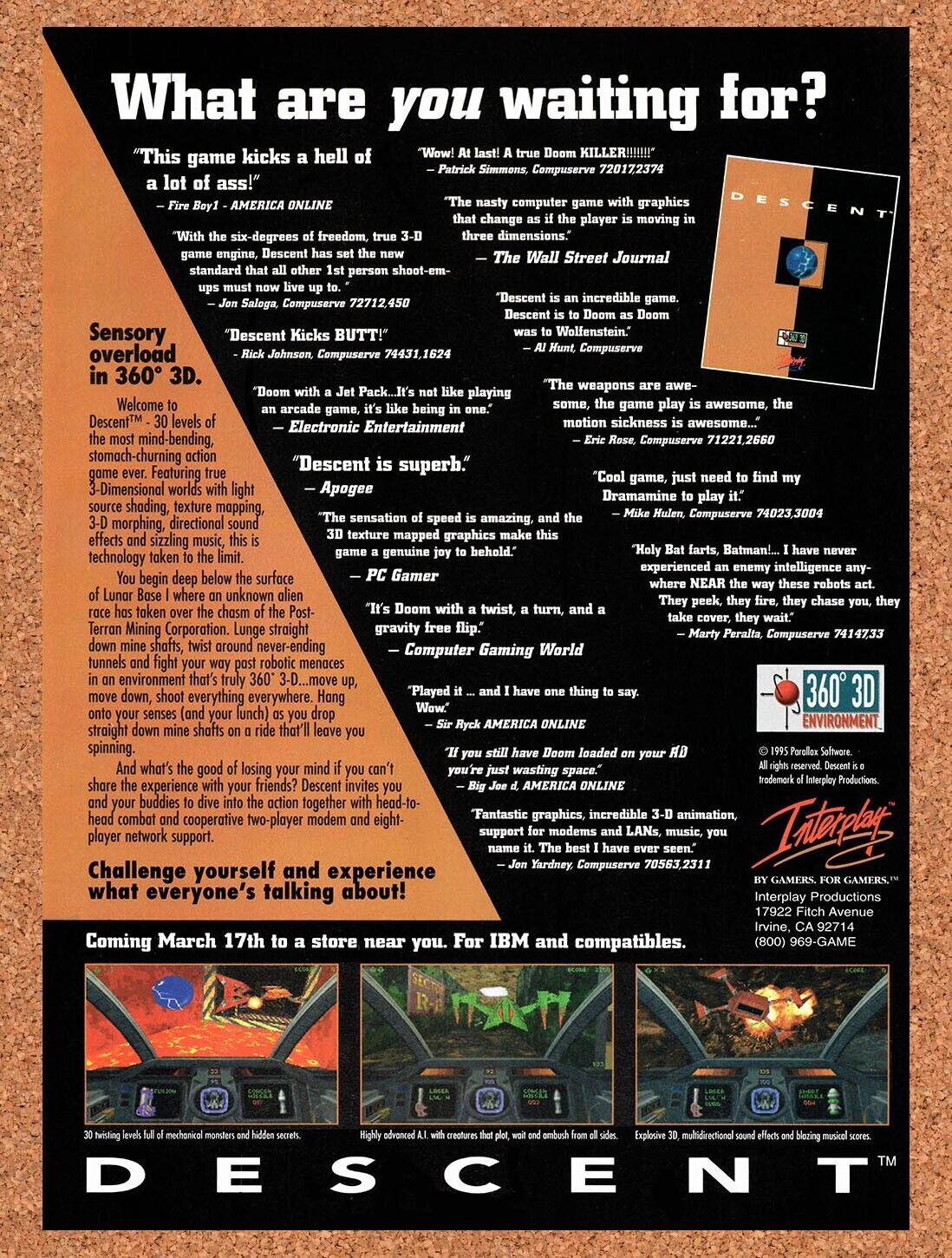 1995 Descent PC Original Advertisement / Retro Wall Art v1
