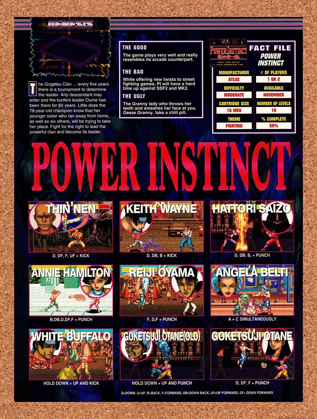 1994 Power Instinct Genesis Original Advertisement / Retro Promo vr1