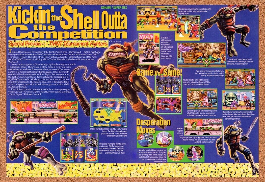 1993 TMNT Tournament Fighters SNES Original Advertisement / Retro Wall Art v3
