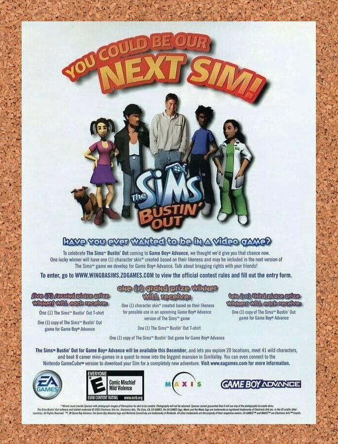 SIMS Bustin' Out GBA Contest Original 2004 Ad Authentic Video Game Promo