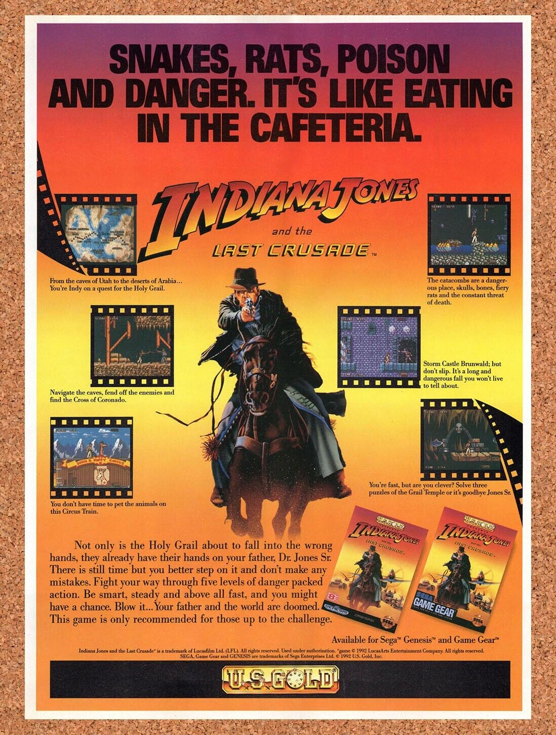 1993 Indiana Jones And The Last Crusade Genesis Original Advertisement / Retro