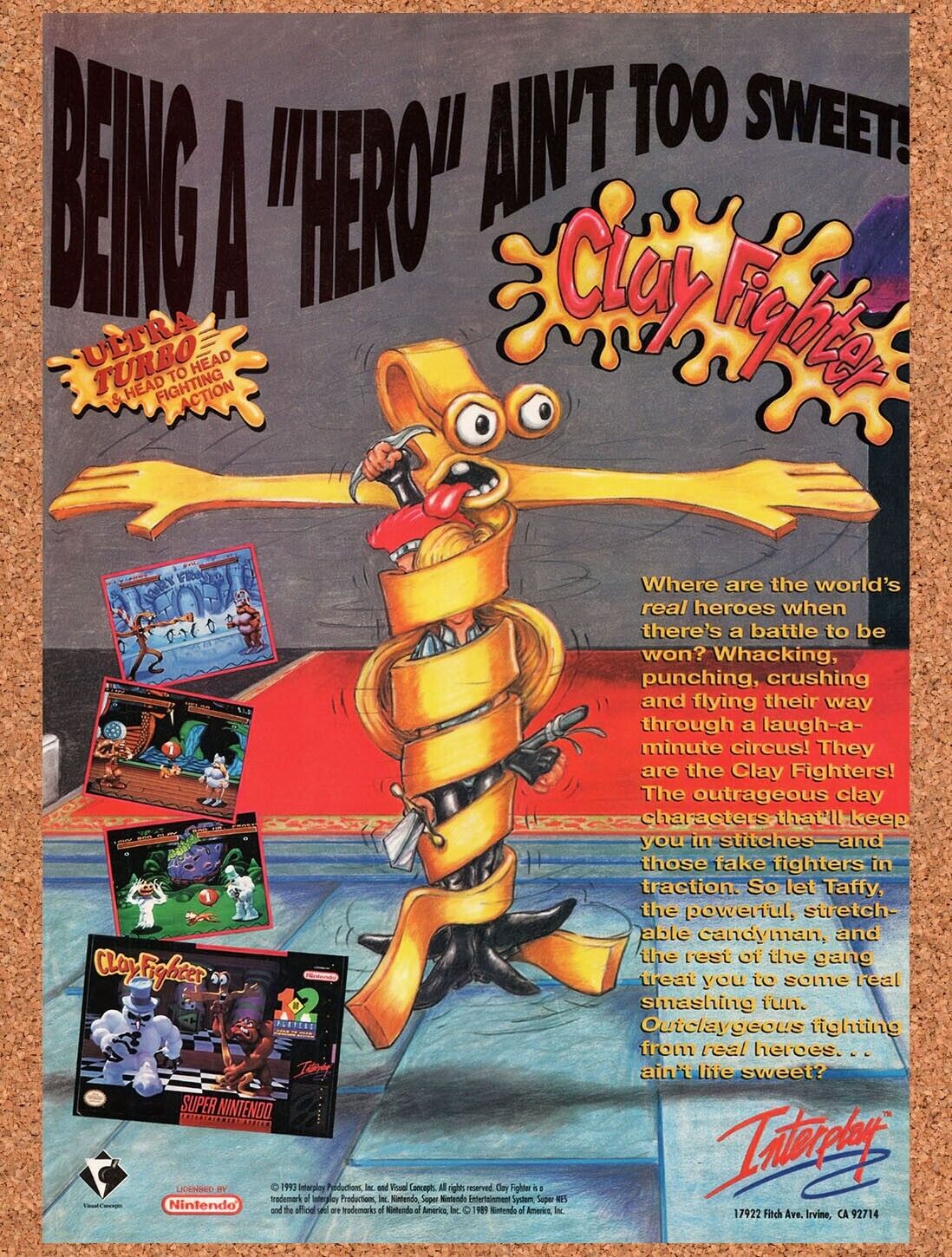 1993 ClayFighter SNES Original Advertisement / Retro Wall Art v7