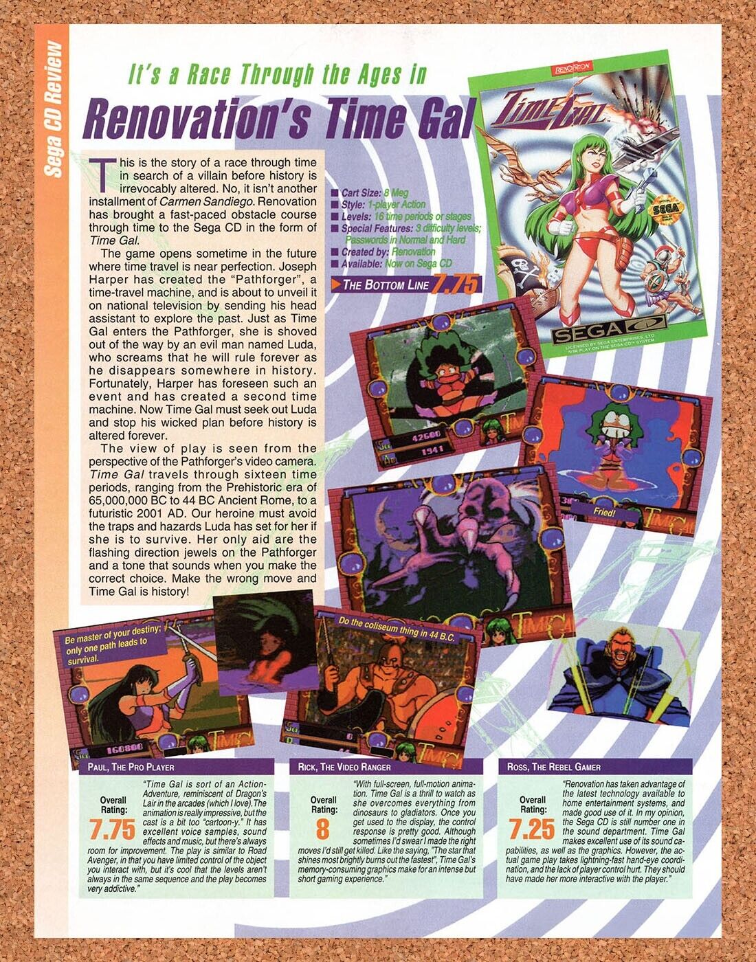 1993 Time Gal Sega CD Original Advertisement / Retro Wall Art v1