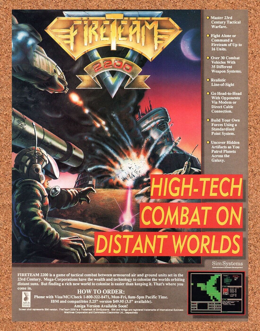 FireTeam 2200 Amiga Original 1990 Vintage Ad - Video Game Promo