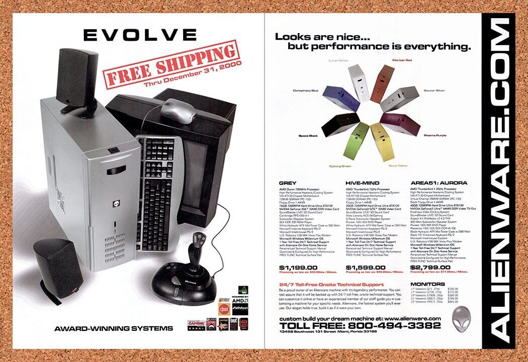 2001 Alienware Area-51 Aurora Original Advertisement / Retro Wall Art v27
