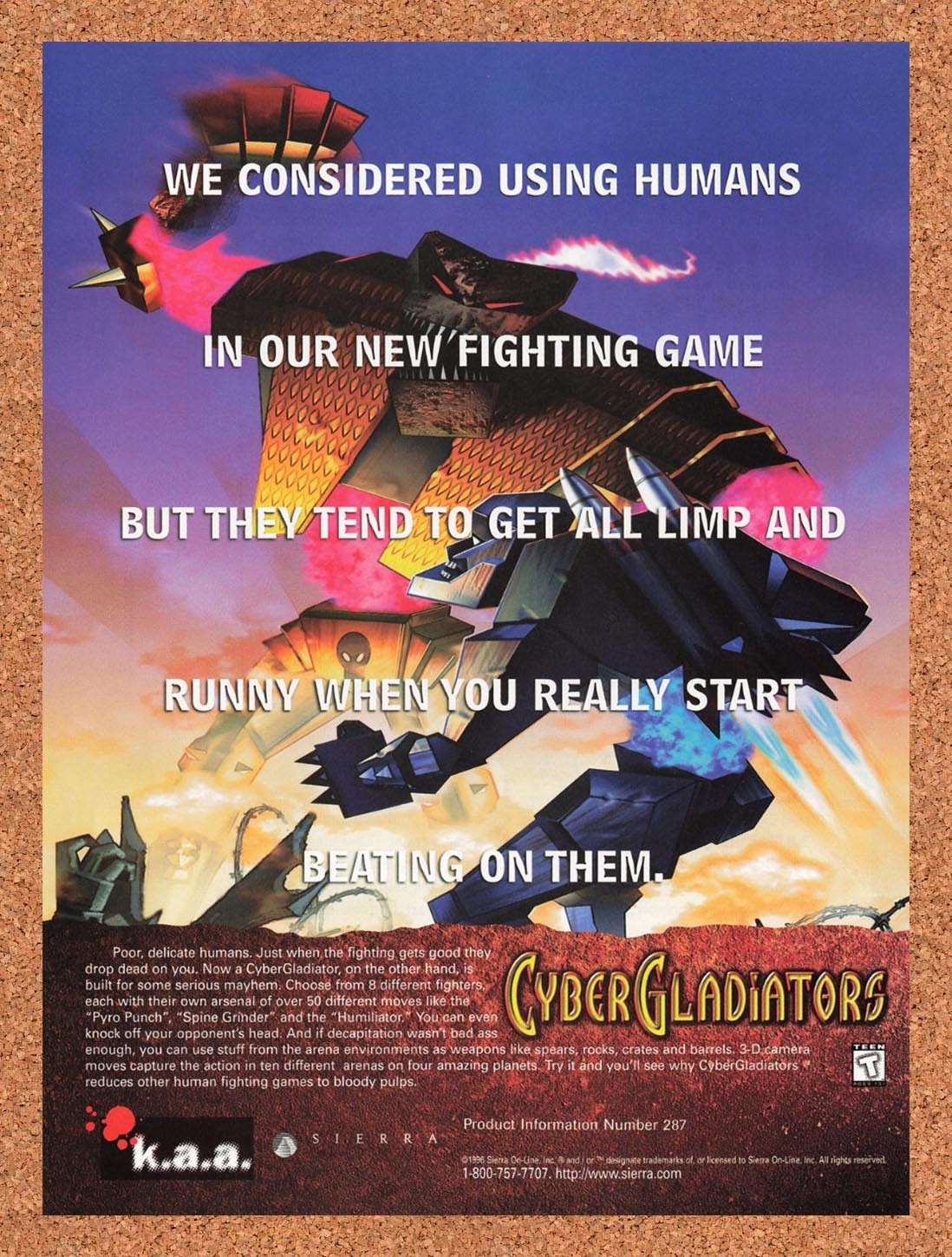 1997 CyberGladiators PC Original Advertisement / Retro Promo v1