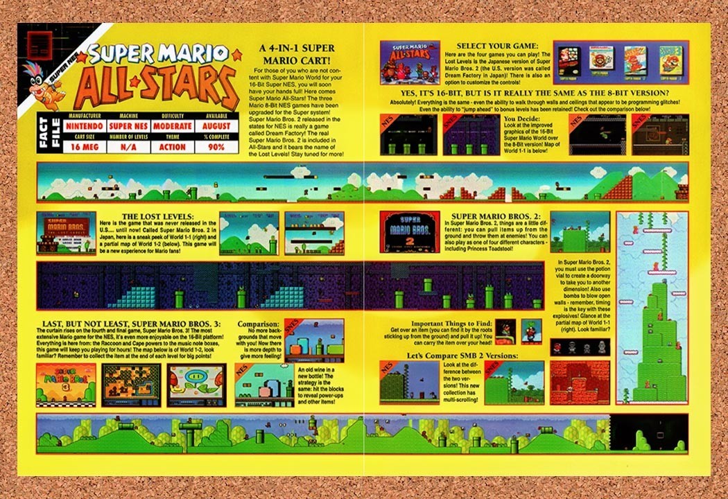 1993 Super Mario All-Stars SNES Original Advertisement / Retro Promo v3