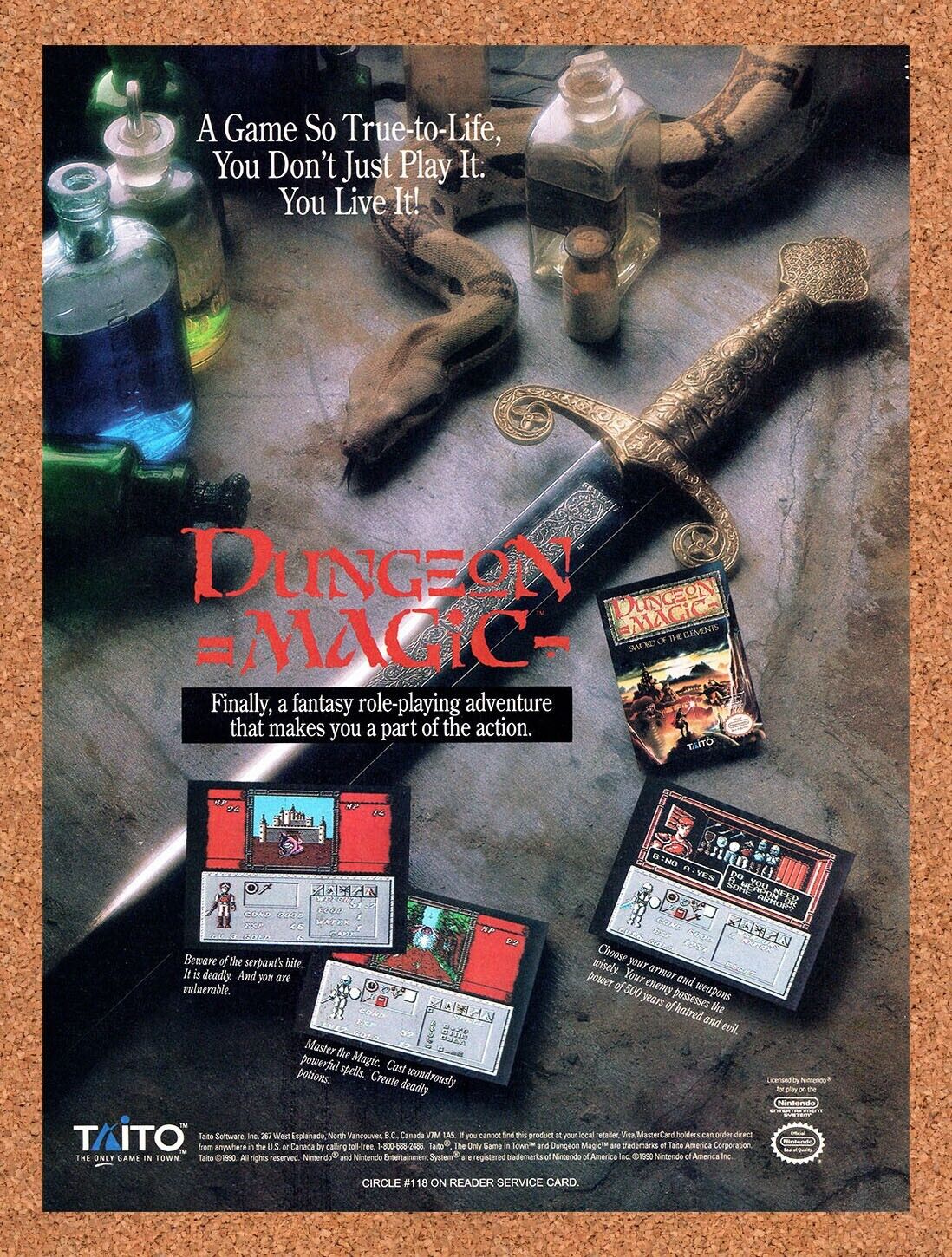 1991 Dungeon Magic NES Original Advertisement / Retro Wall Art v1