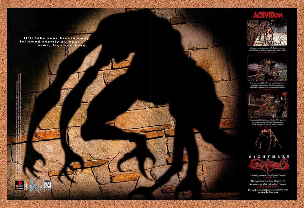 1997 Nightmare Creatures PS1 Original Advertisement / Retro Promo v4