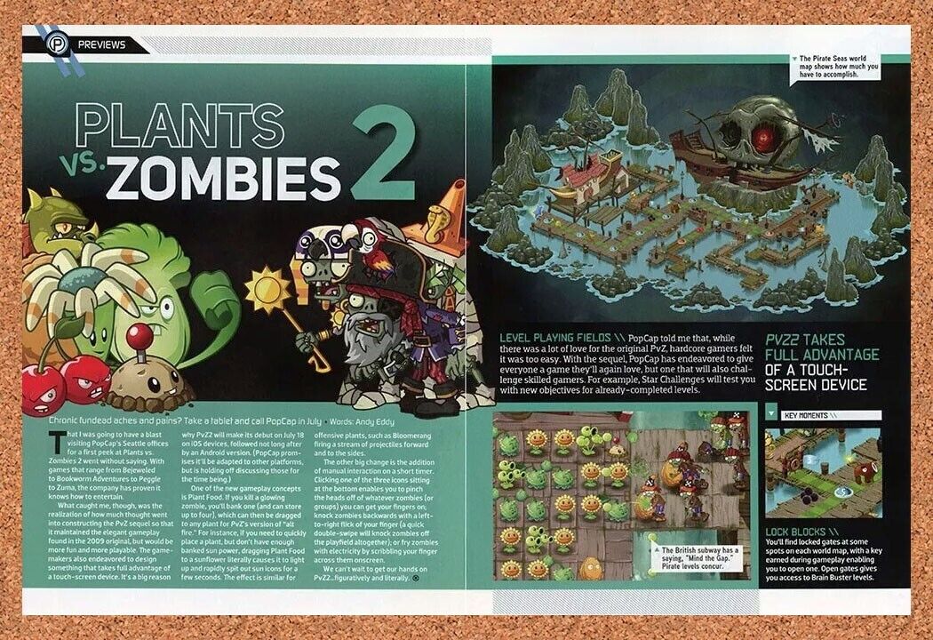 Plants vs Zombies 2 PS4 Original 2015 Ad Authentic Map Guide Video Game Promo