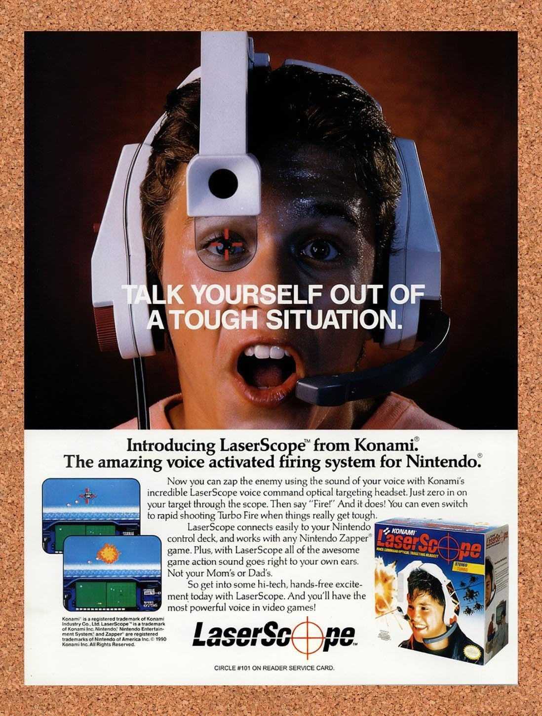 1990 Konami LaserScope Head Mounted Light Gun Original Advertisement / Promo v1