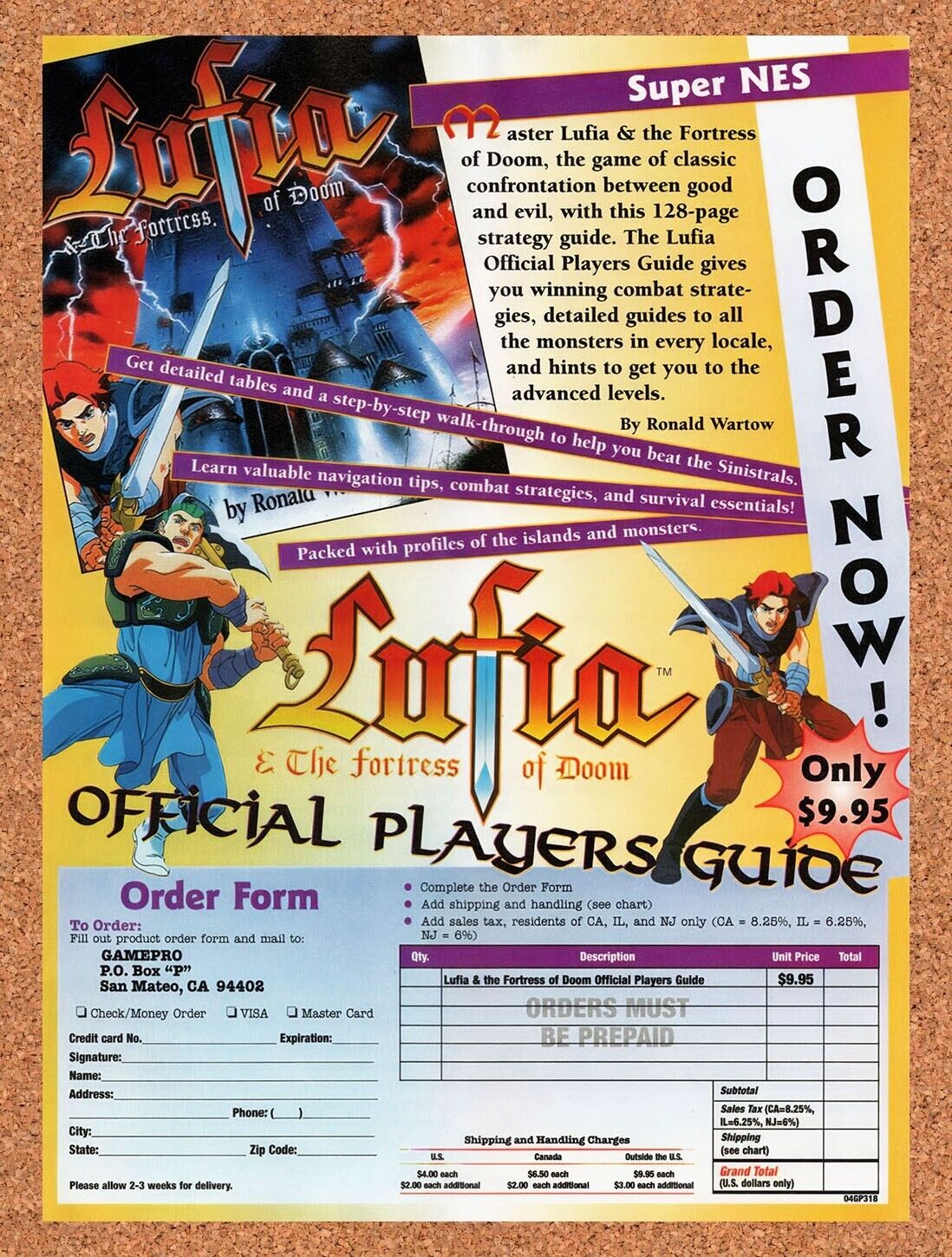 1995 Lufia Fortress Of Doom SNES Players Guide Original Ad / Retro Wall Art v5