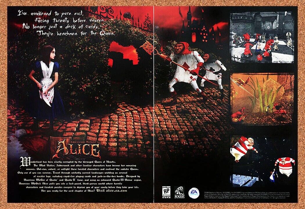 American McGees Alice PC Original 2002 Ad Authentic Hearts Video Game Promo v2
