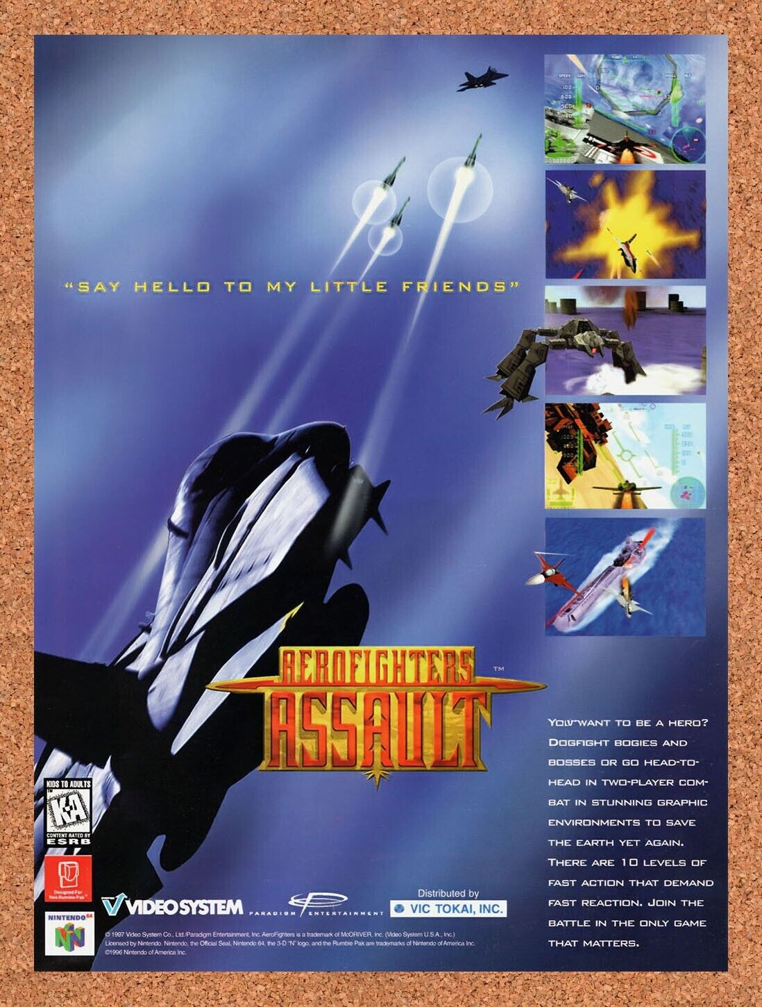 1998 Aero Fighters Assault N64 Original Advertisement / Retro Wall Art v1