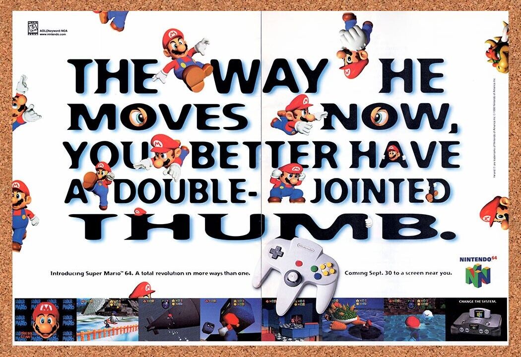 Mario 64 N64 Original 1996 Vintage Ad - Video Game Upcoming Release Promo