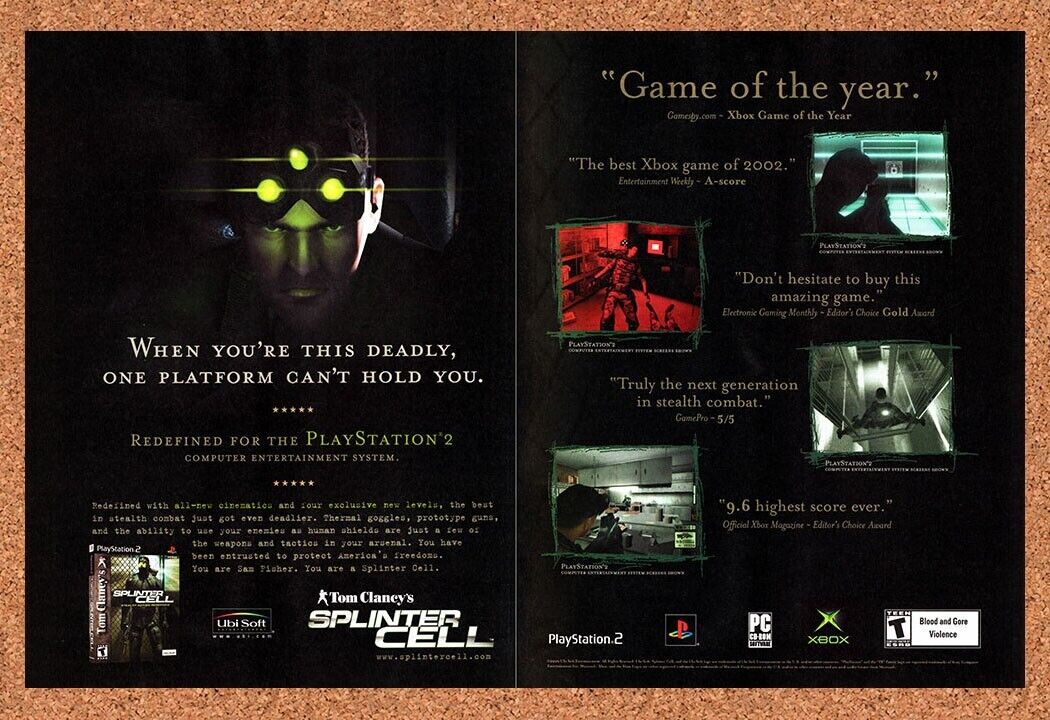 Splinter Cell PS2 Original 2003 Vintage Ad - GOTY Video Game Art Promo