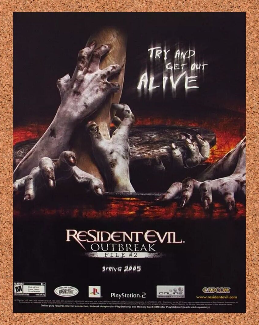 Original 2004 Resident Evil Outbreak File 2 PS2 Ad Authentic Game Promo Art 1