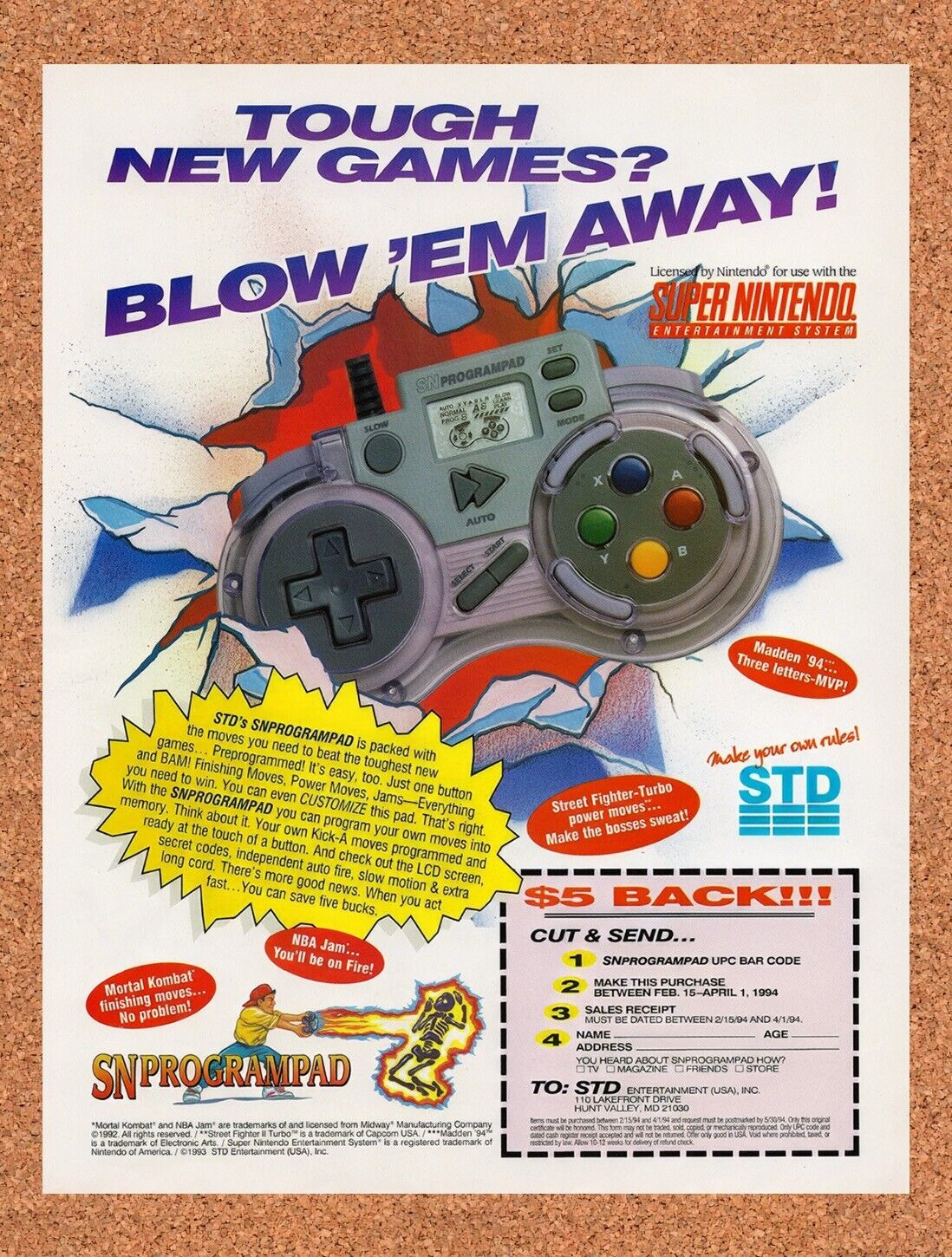 1994 STD SN ProgramPad Rebate Original Advertisement / Retro Wall Art v6