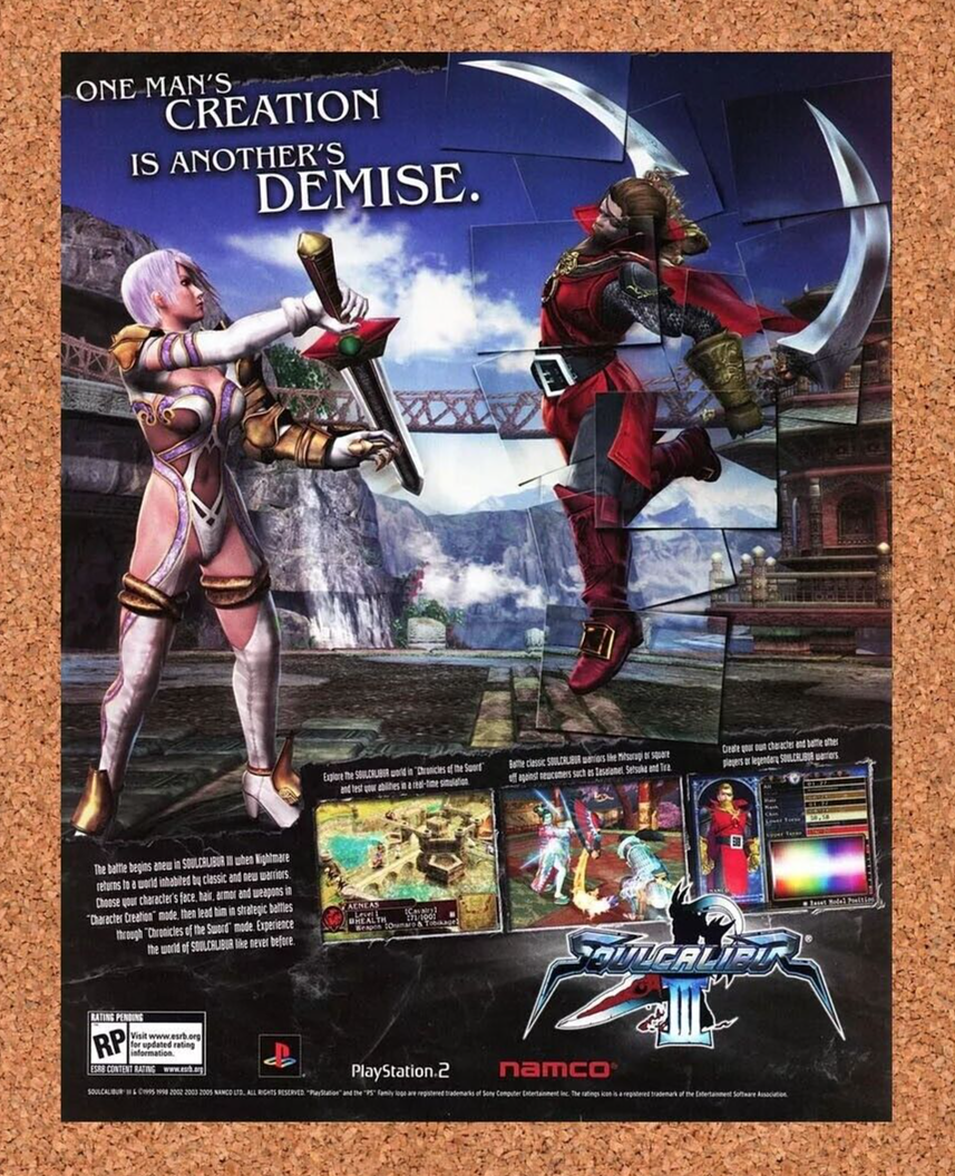 Soul Calibur III PS2 3 Original 2006 Ad Authentic Namco Video Game Promo