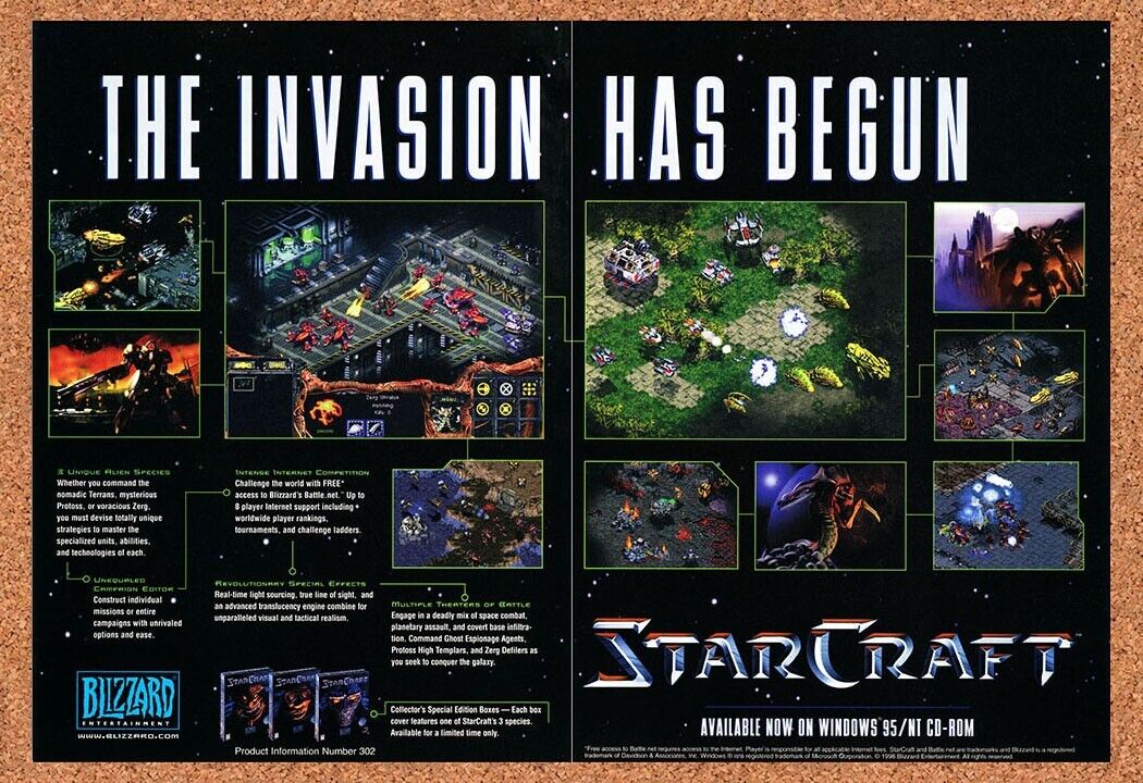 StarCraft PC Game Original 1998 Print Ad Authentic Blizzard Video Game Promo