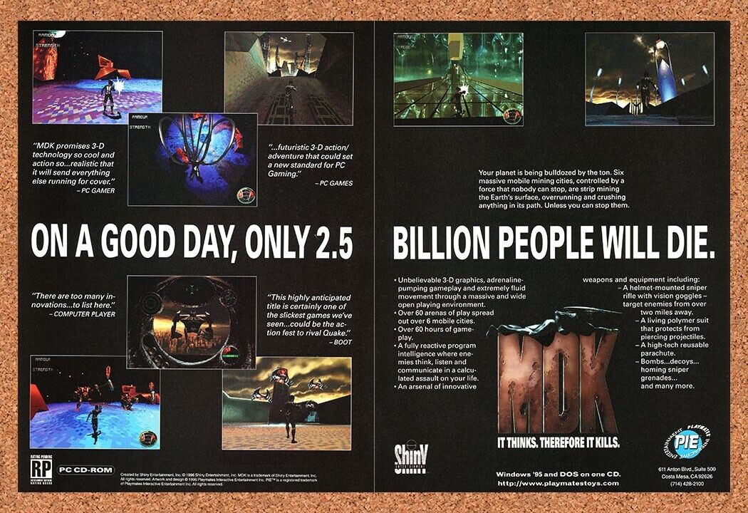 MDK 1 PC Original 1999 Ad Print Authentic Windows Shooter Video Game Promo