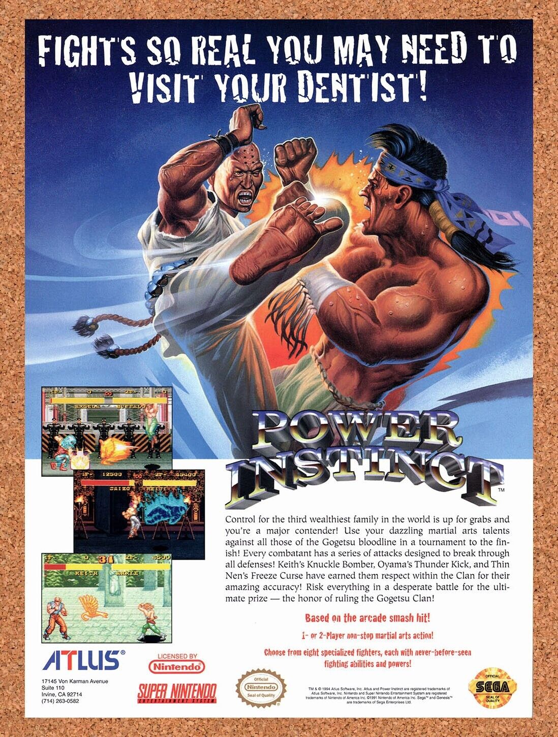 1994 Power Instinct SNES Original Advertisement / Retro Wall Art v1