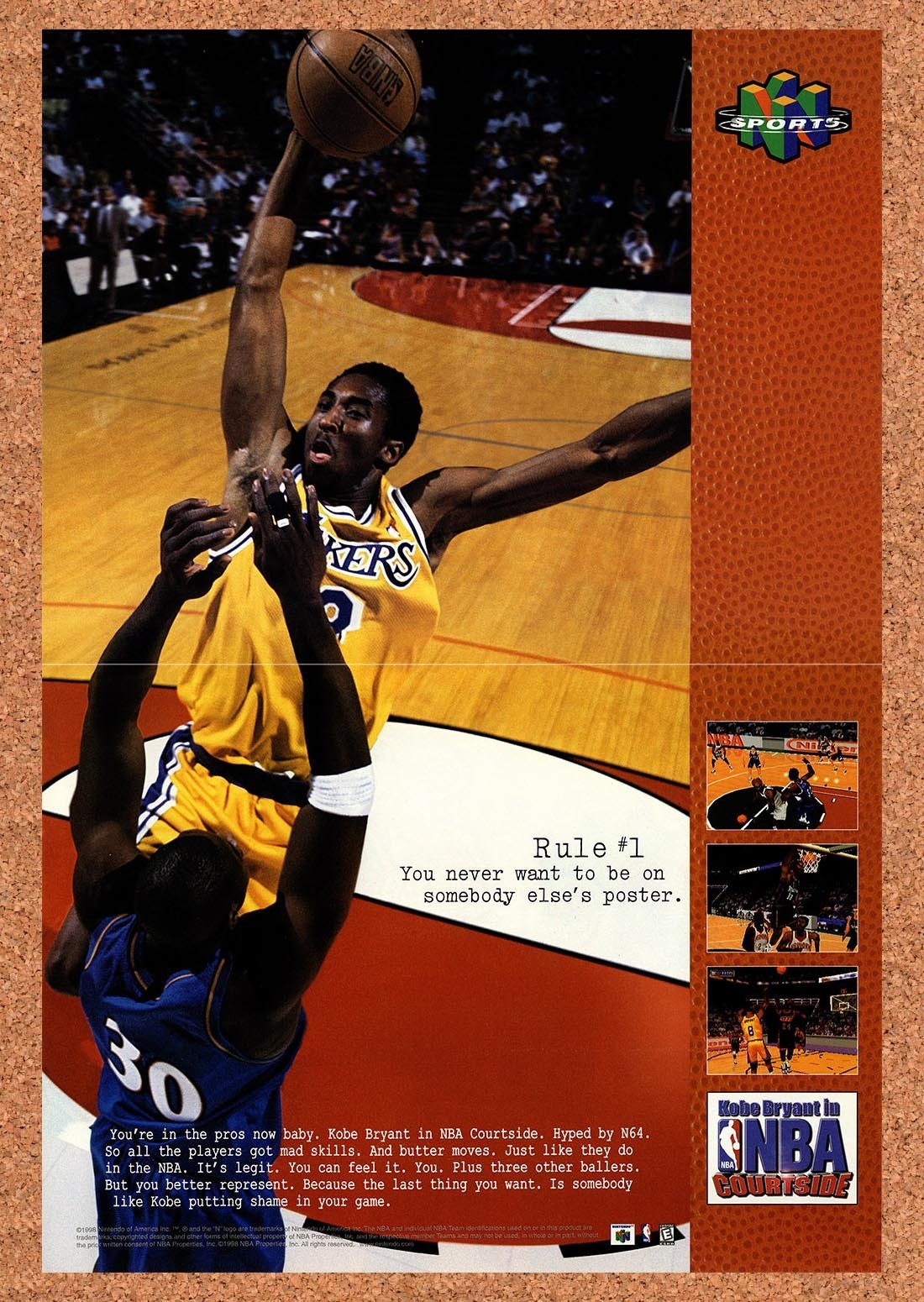 1998 NBA Courtside Featuring Kobe Bryant N64 Original Advertisement / Promo v1