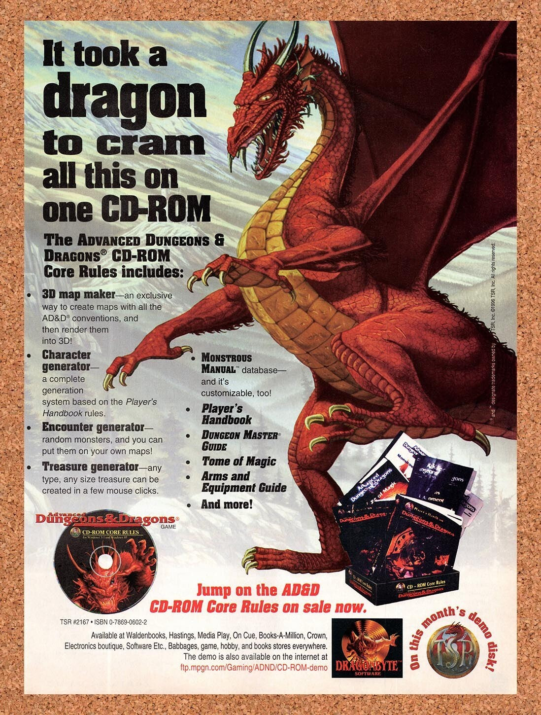 1996 Advanced Dungeons & Dragons CD-ROM Core Rules PC Original Ad / Wall Art v2