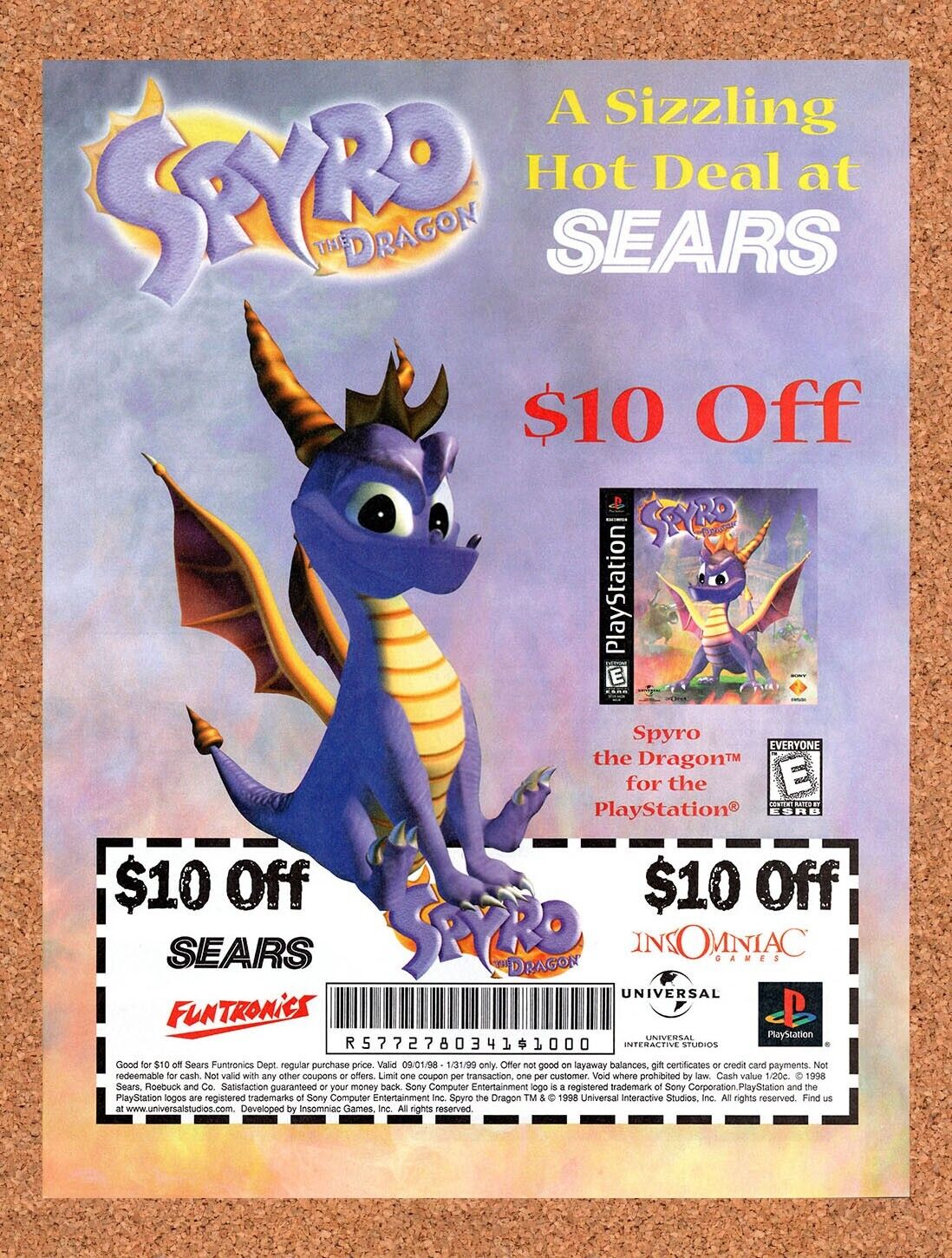 1998 Spyro Sears $10 Off Rebate Original Advertisement / Retro Wall Art v2