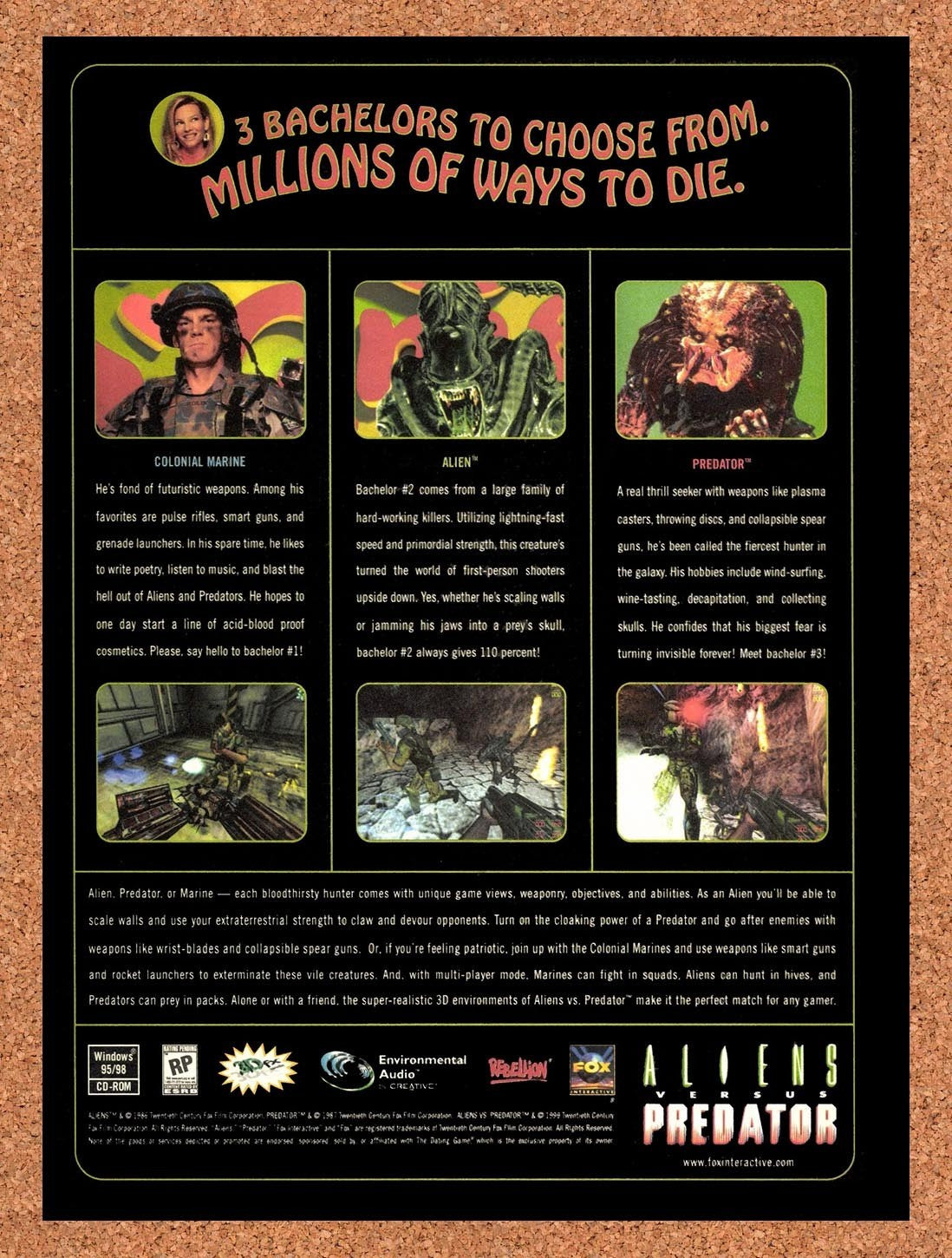 1999 Aliens vs Predator PC Original Advertisement / Retro Promo v9