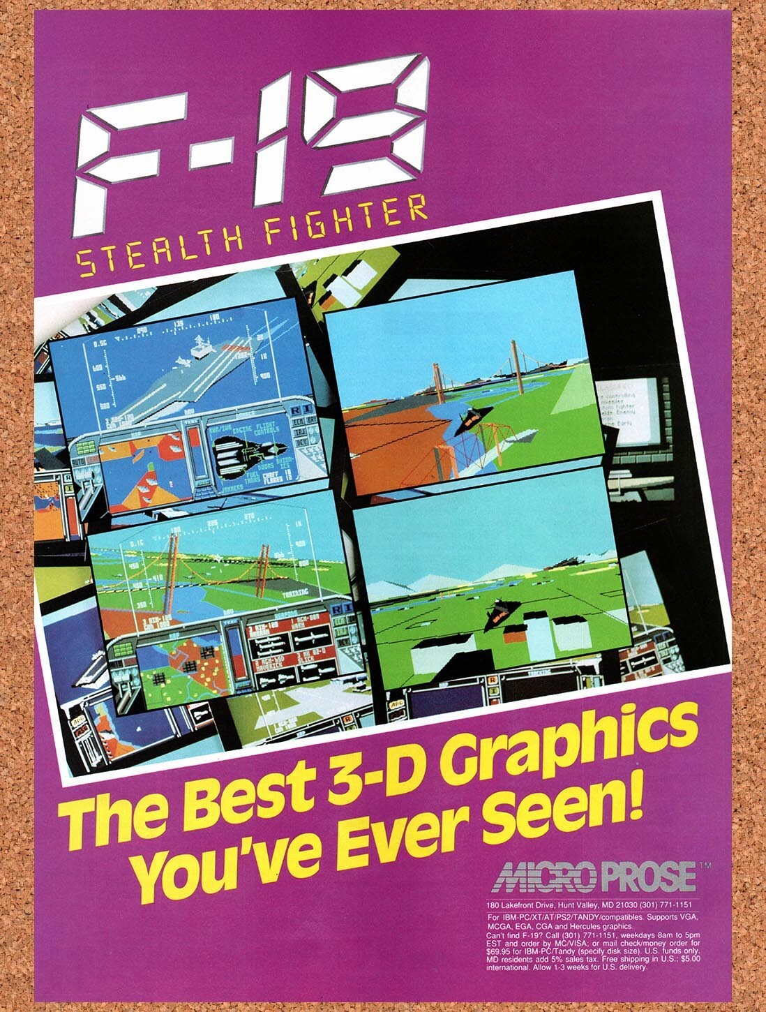 1989 F-19 Stealth Fighter IBM Original Advertisement / Retro Wall Art v1