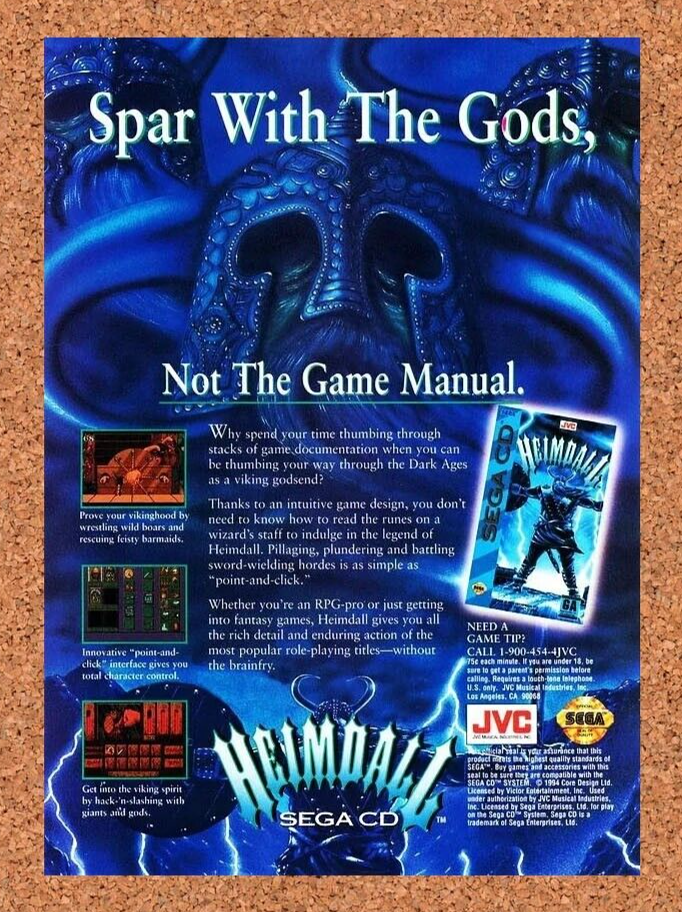 Heimdall Sega CD Original 1993 Ad Authentic Sega Video Game Promo Art