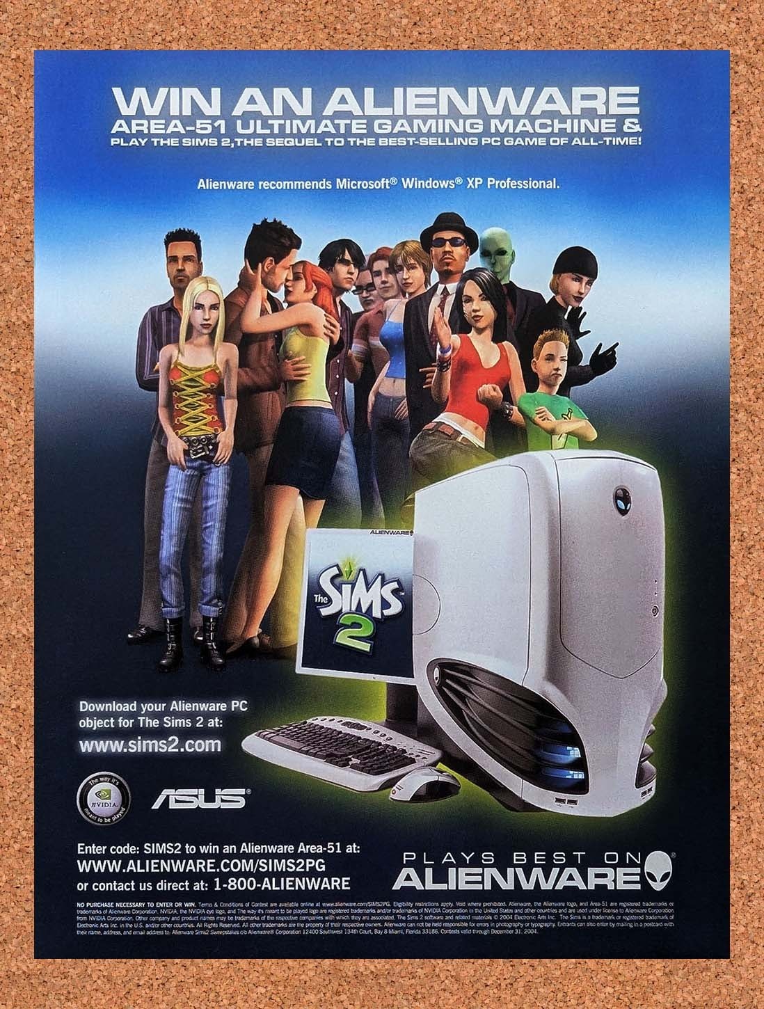 2004 Sims 2 Alienware Area-51 Original Advertisement / Retro Promo v1