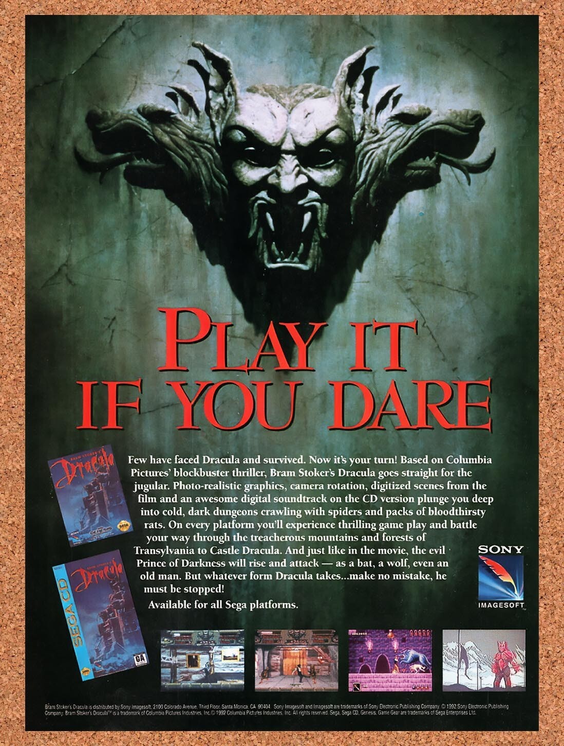 1993 Bram Stokers Dracula Sega Original Advertisement / Retro Wall Art v4