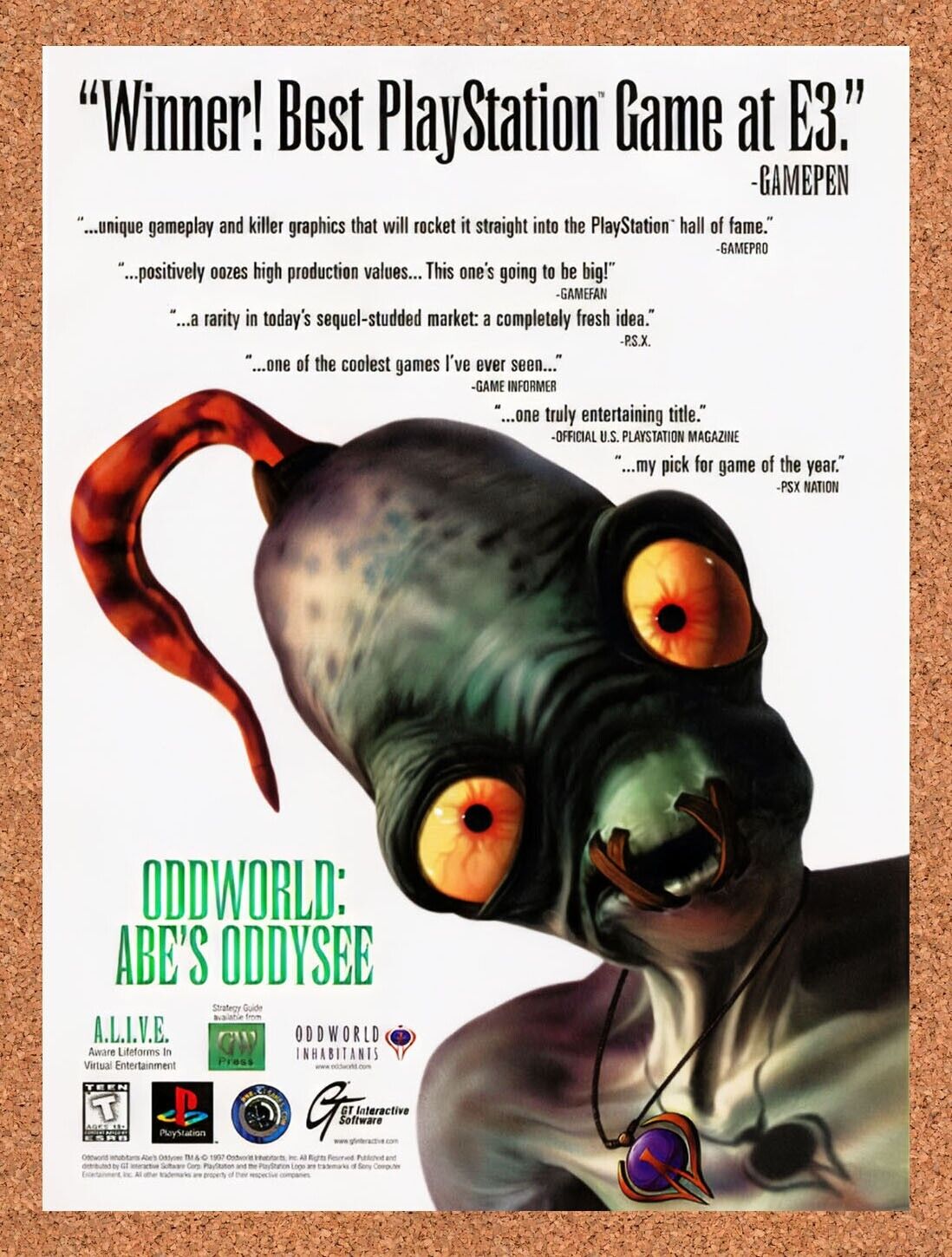 1998 Oddworld Abes Oddysee PS1 Original Advertisement / Retro Wall Art v2