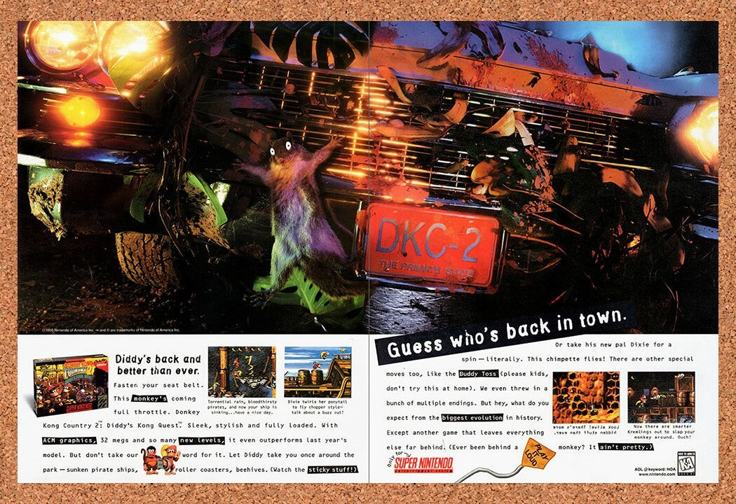 1995 Donkey Kong Country 2 SNES Original Advertisement / Retro Wall Art v2
