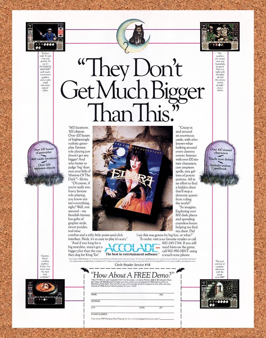 Elvira The Fantasy Adventure PC Original 1990 Vintage Ad - Video Game Promo