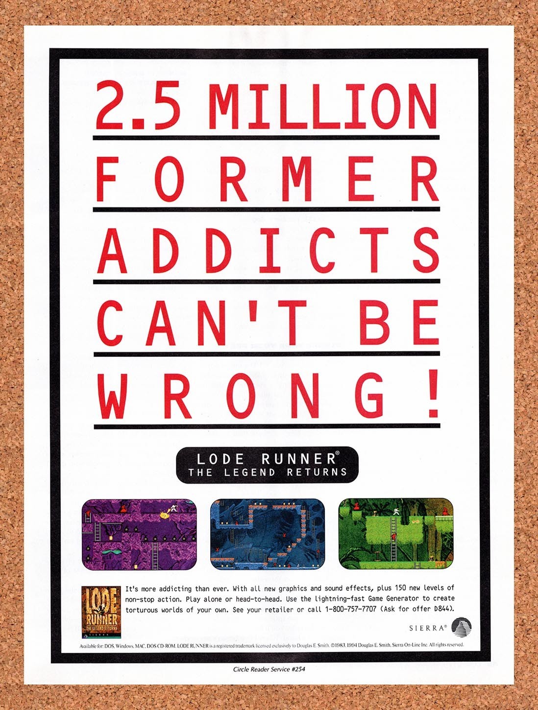 1994 Lode Runner The Legend Returns PC Original Advertisement / Retro Promo v1