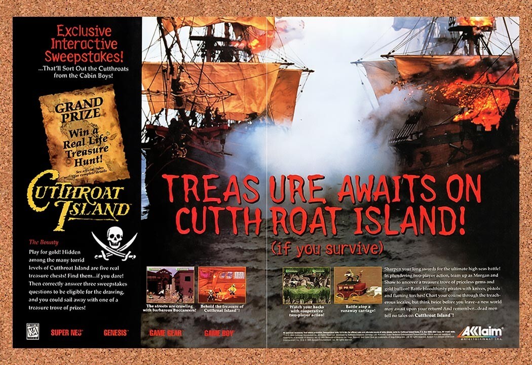 1995 Cutthroat Island SNES Original Advertisement / Retro Wall Art v2