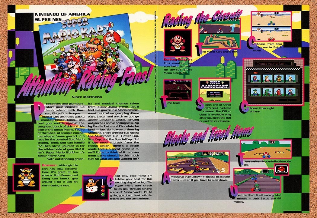 1993 Super Mario Kart SNES Original Advertisement / Retro Promo v1