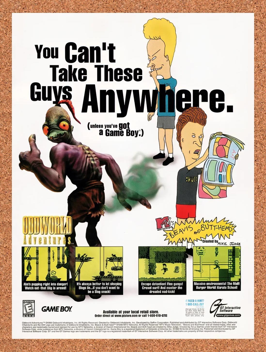 1999 Nintendo Game Boy Games Beavis And Butthead Original Ad / Promo vg3