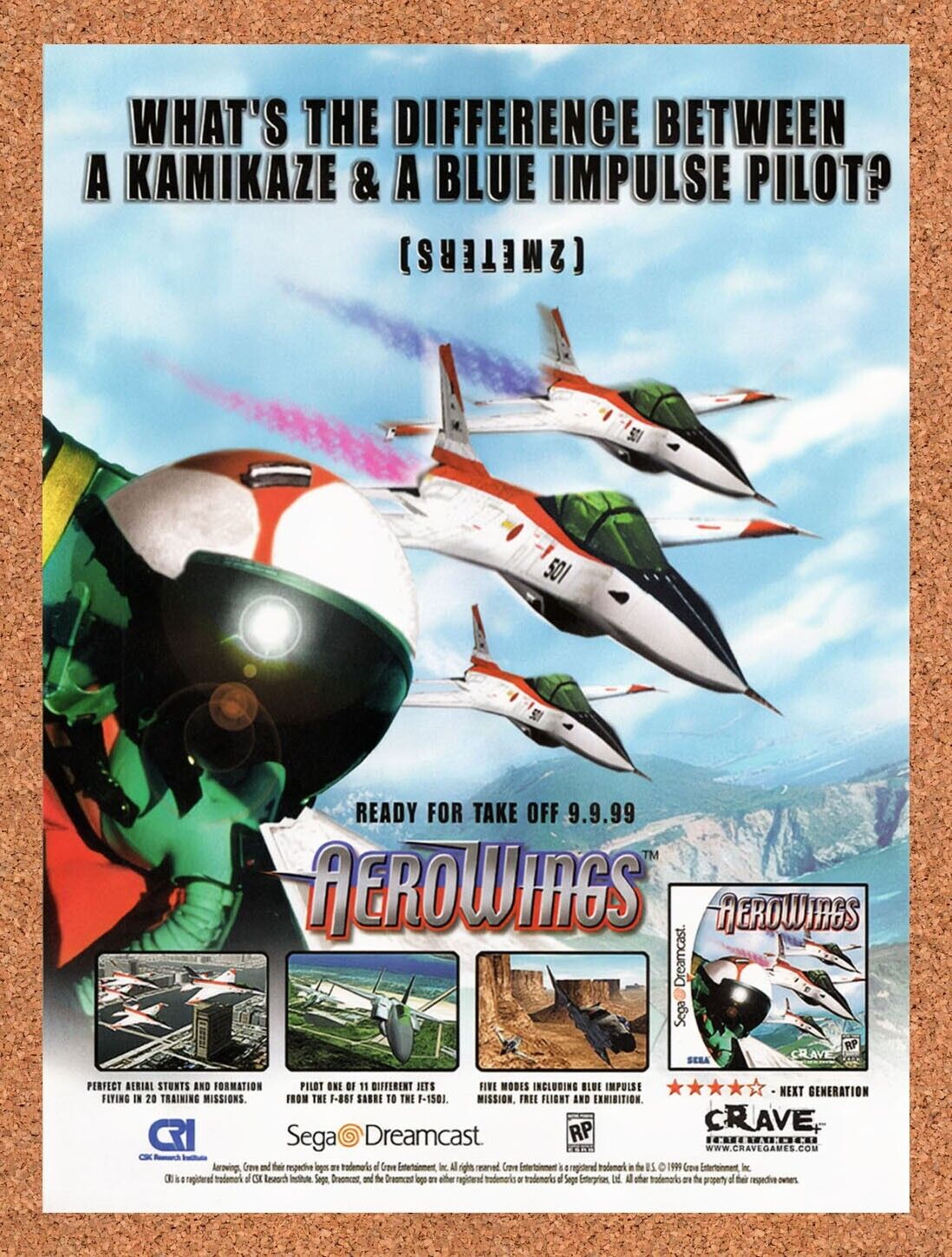 1999 AeroWings Dreamcast Original Advertisement / Retro Wall Art v1
