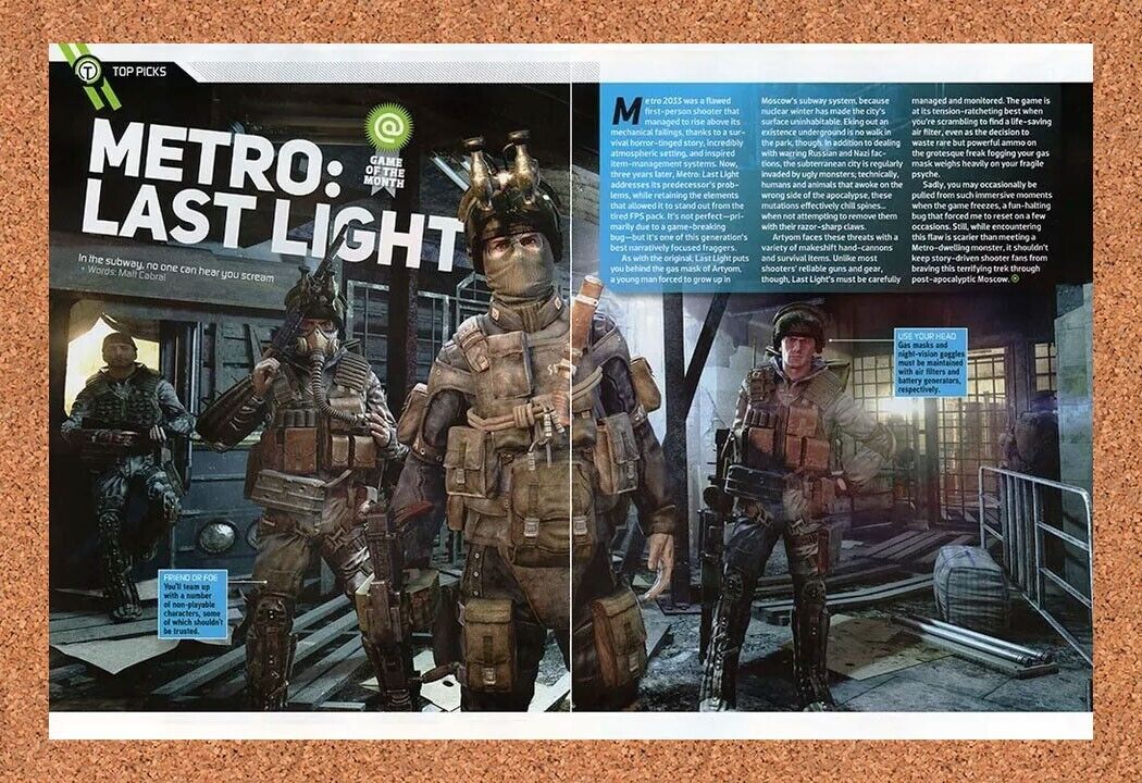 Metro Last Light Xbox 360 Original 2015 Ad Authentic Horror Video Game Promo