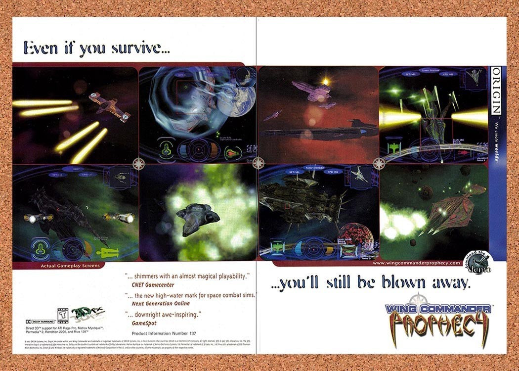 1998 Wing Commander Prophecy PC Original Advertisement / Retro Promo v2