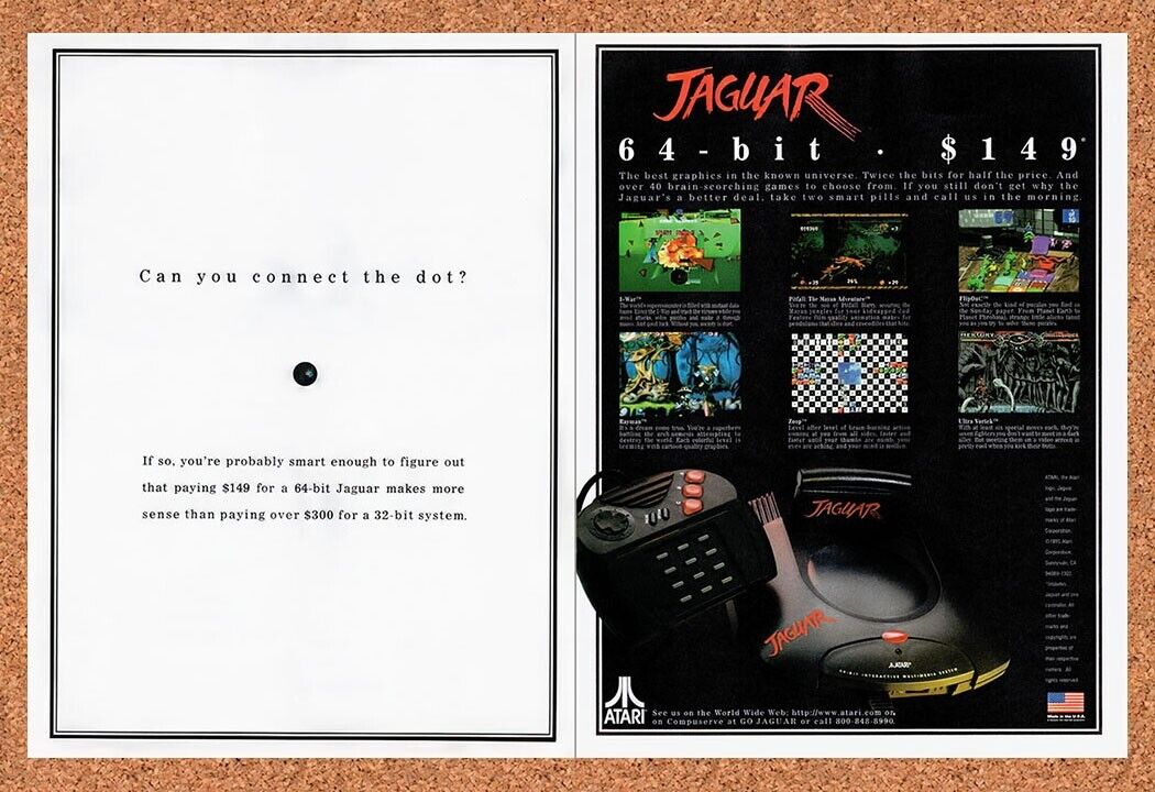 1995 Atari Jaguar Console Original Advertisement / Retro Wall Art v8