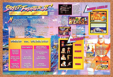 1993 Street Fighter 2 Champion Edition  SNES Vs Genesis Original Ad / Wall Art