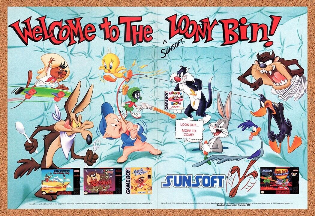 1993 Sunsoft Loony Tunes Games Original Advertisement / Retro Wall Art v2