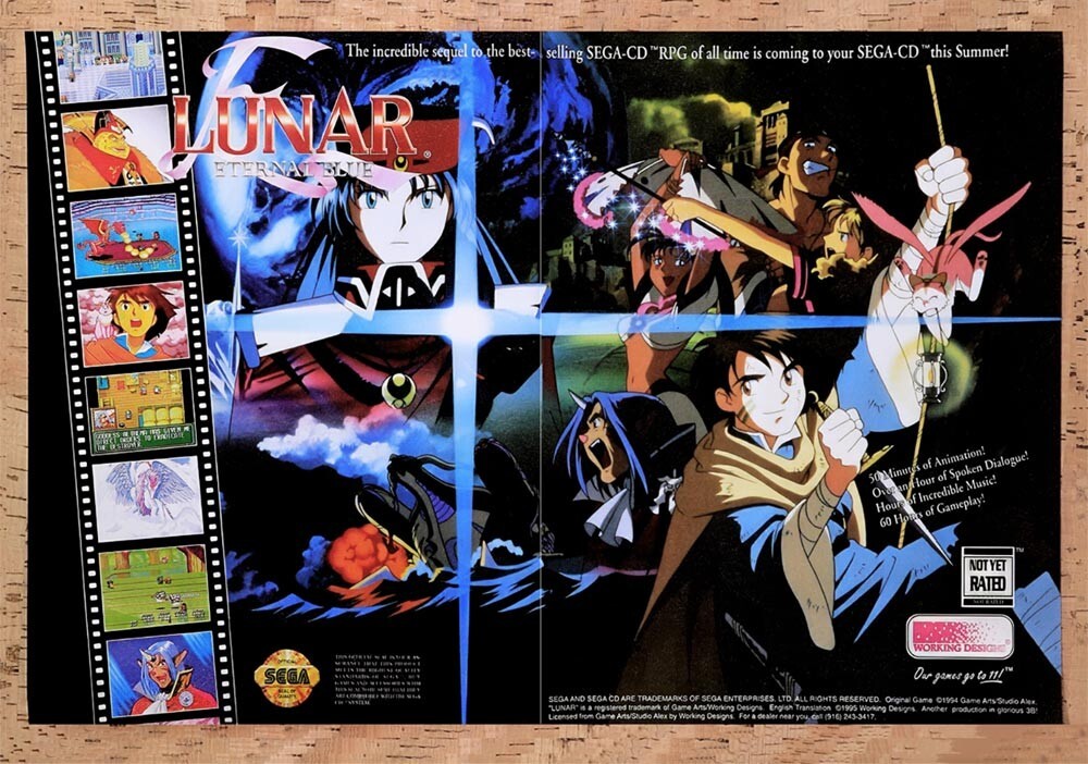 1995 Lunar 2 Eternal Blue Sega CD Original Advertisement / Retro Wall Art v6