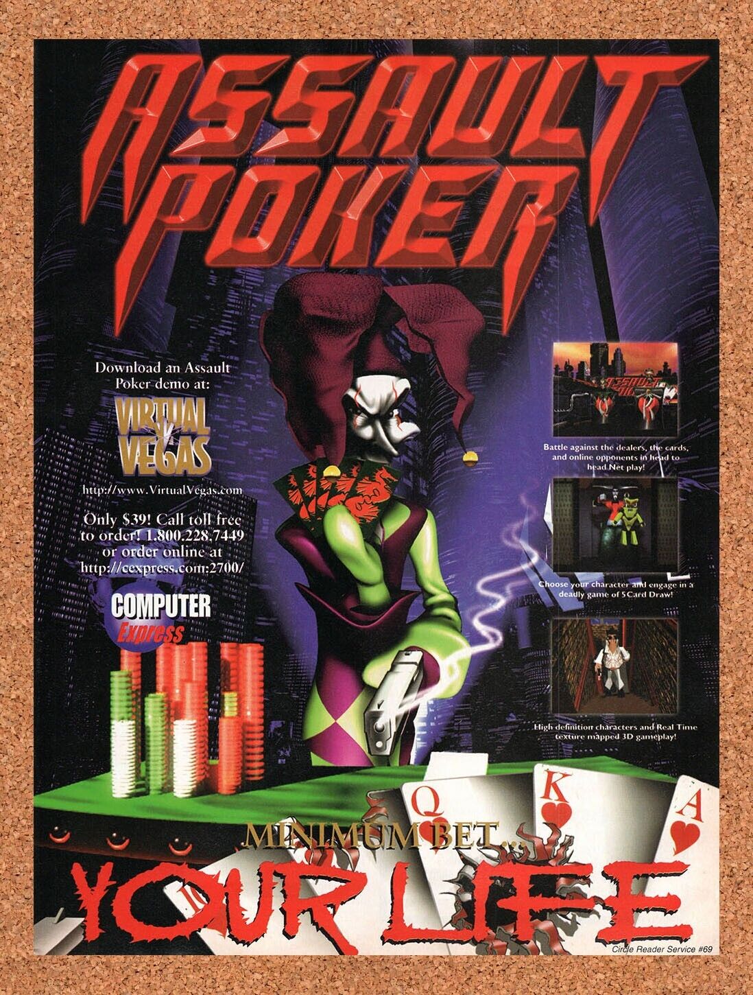 Assault Poker PC Original 1995 Vintage Ad - Video Game Promo