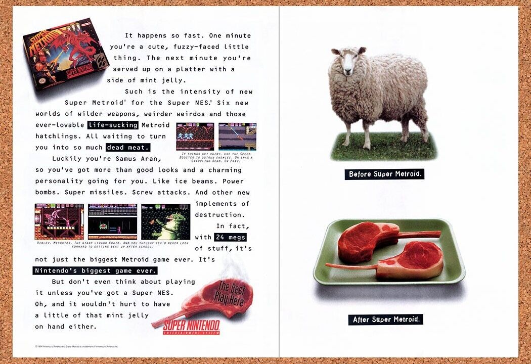 1994 Super Metroid SNES Original Advertisement / Retro Wall Art v1